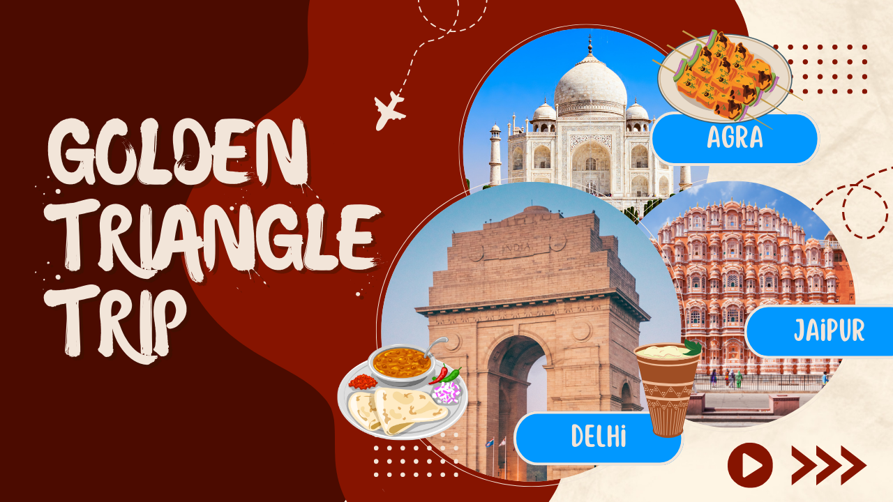 Red & Beige Modern Indian Golden Triangle Travel Vlog YouTube Thumbnail